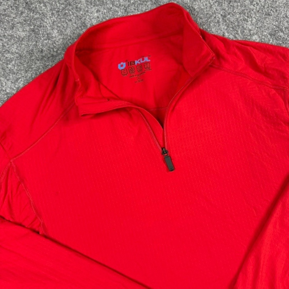 IBKUL 1/4 Zip Pullover Mens XL Red IceFil UPF 50+ Waffle Knit Performance Top